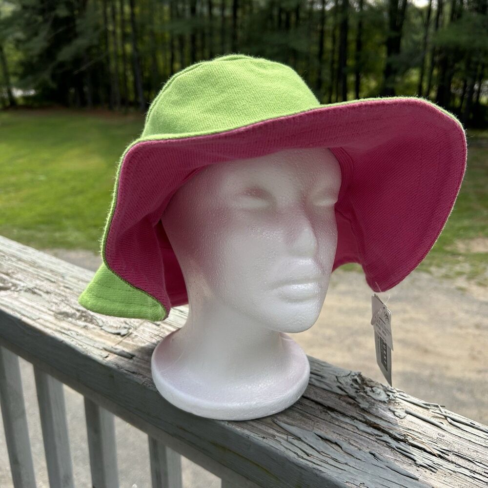 Parkhurst Womens Reversible Floppy Sun Hat Lime Green Pink Cotton Packable